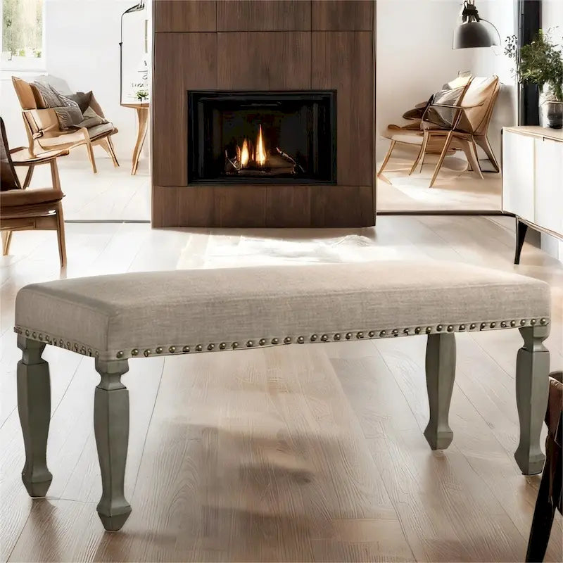 Upholstered Bench with Nailhead and Wood Frame