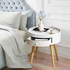 Modern Coffee Table with Drawer, Bedside Table, Sofa Side Table, Oak Table Legs, Suitable for Living Room and Bedroom