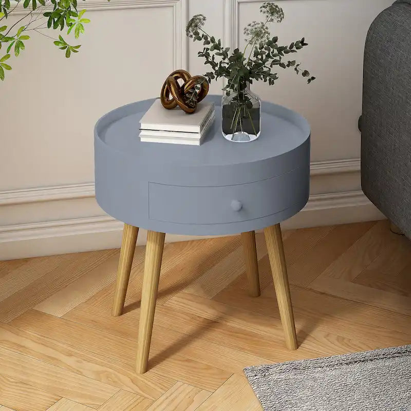 Modern Coffee Table with Drawer, Bedside Table, Sofa Side Table, Oak Table Legs, Suitable for Living Room and Bedroom