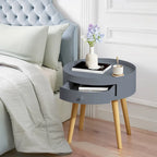 Modern Coffee Table with Drawer, Bedside Table, Sofa Side Table, Oak Table Legs, Suitable for Living Room and Bedroom