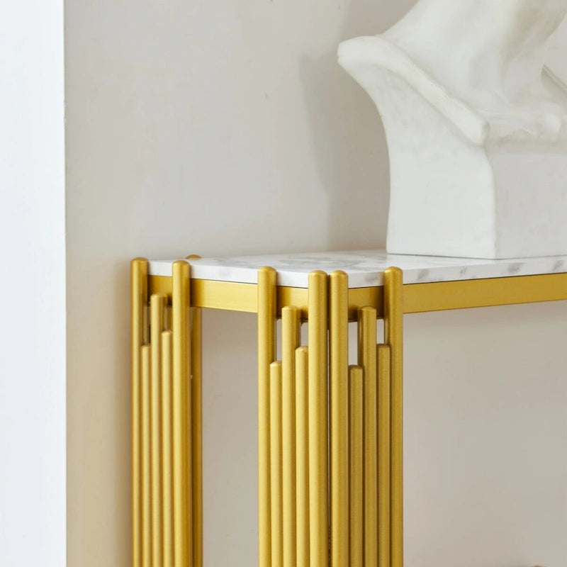 2 Tier Faux Marbling Console Table, Living Room Sofa Table, Modern Narrow Entryway Table, Hallway Entrance Table