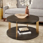 Vennesla Gold Finish Metal Dark Brown Faux Shagreen Round Table Set by iNSPIRE Q Bold