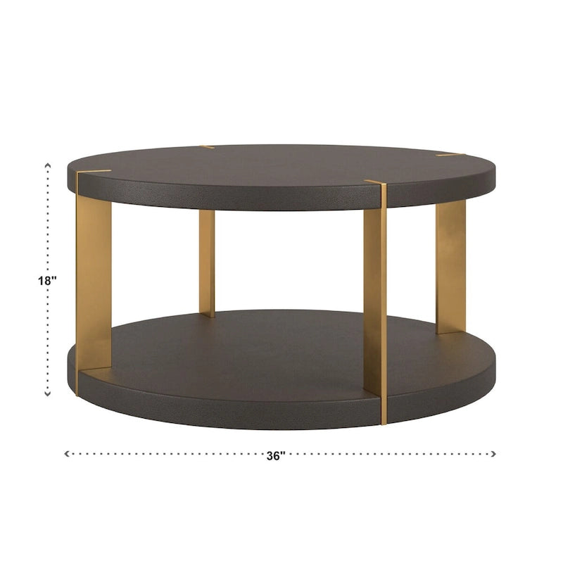 Vennesla Gold Finish Metal Dark Brown Faux Shagreen Round Table Set by iNSPIRE Q Bold