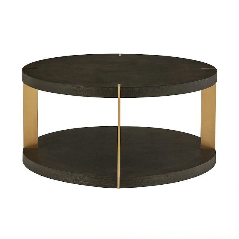 Vennesla Gold Finish Metal Dark Brown Faux Shagreen Round Table Set by iNSPIRE Q Bold