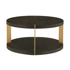 Vennesla Gold Finish Metal Dark Brown Faux Shagreen Round Table Set by iNSPIRE Q Bold