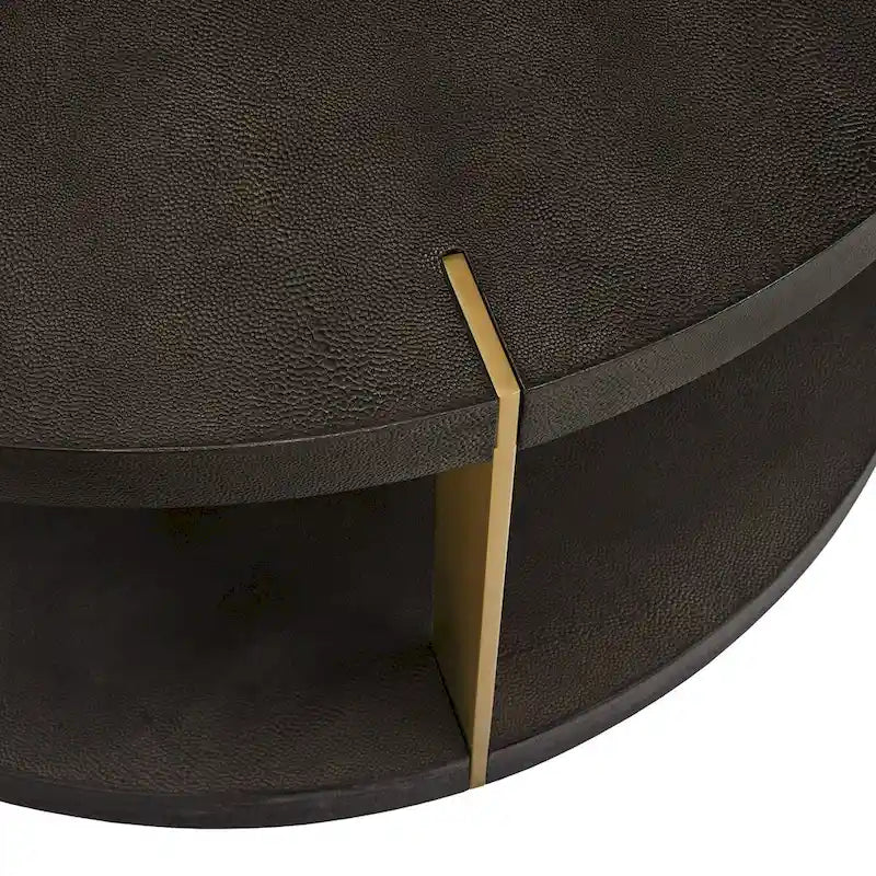Vennesla Gold Finish Metal Dark Brown Faux Shagreen Round Table Set by iNSPIRE Q Bold