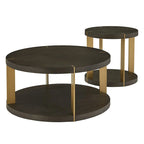 Vennesla Gold Finish Metal Dark Brown Faux Shagreen Round Table Set by iNSPIRE Q Bold