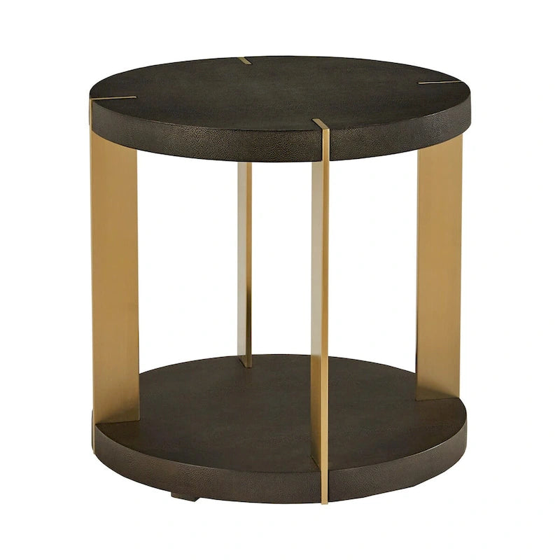 Vennesla Gold Finish Metal Dark Brown Faux Shagreen Round Table Set by iNSPIRE Q Bold