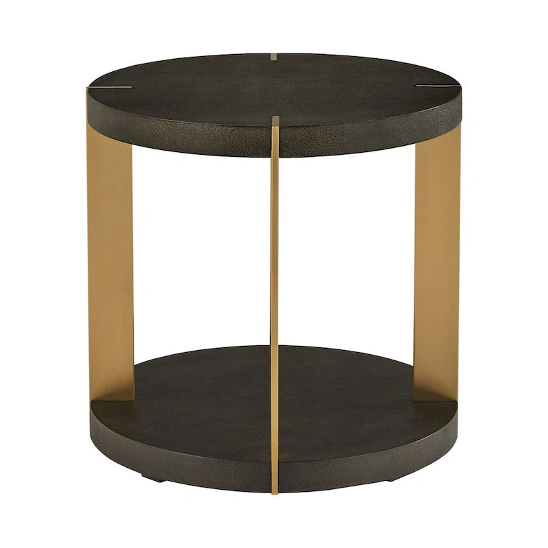 Vennesla Gold Finish Metal Dark Brown Faux Shagreen Round Table Set by iNSPIRE Q Bold