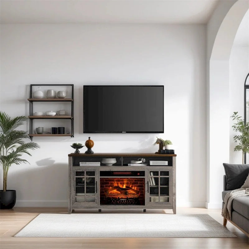 TV Media Stand with Electric Fireplace KD Inserts Heater - 55 inches
