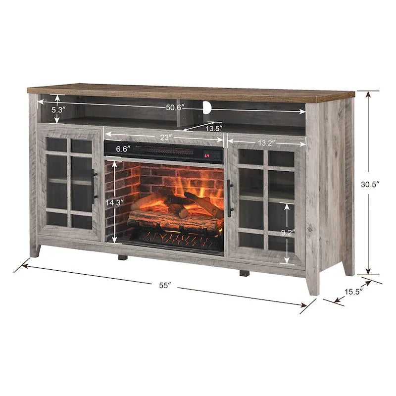 TV Media Stand with Electric Fireplace KD Inserts Heater - 55 inches