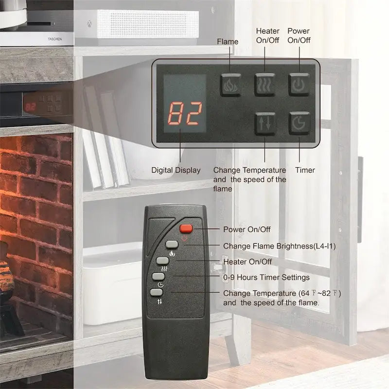 TV Media Stand with Electric Fireplace KD Inserts Heater - 55 inches