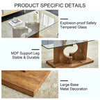 A rectangular modern coffee table with tempered glass tabletop and wooden color MDF legs. Suitable for living room.
