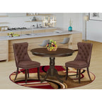 East West Furniture Dinette Set Includes a Round Dining Table and Upholstered Chairs, Mahogany (Pieces Options)
