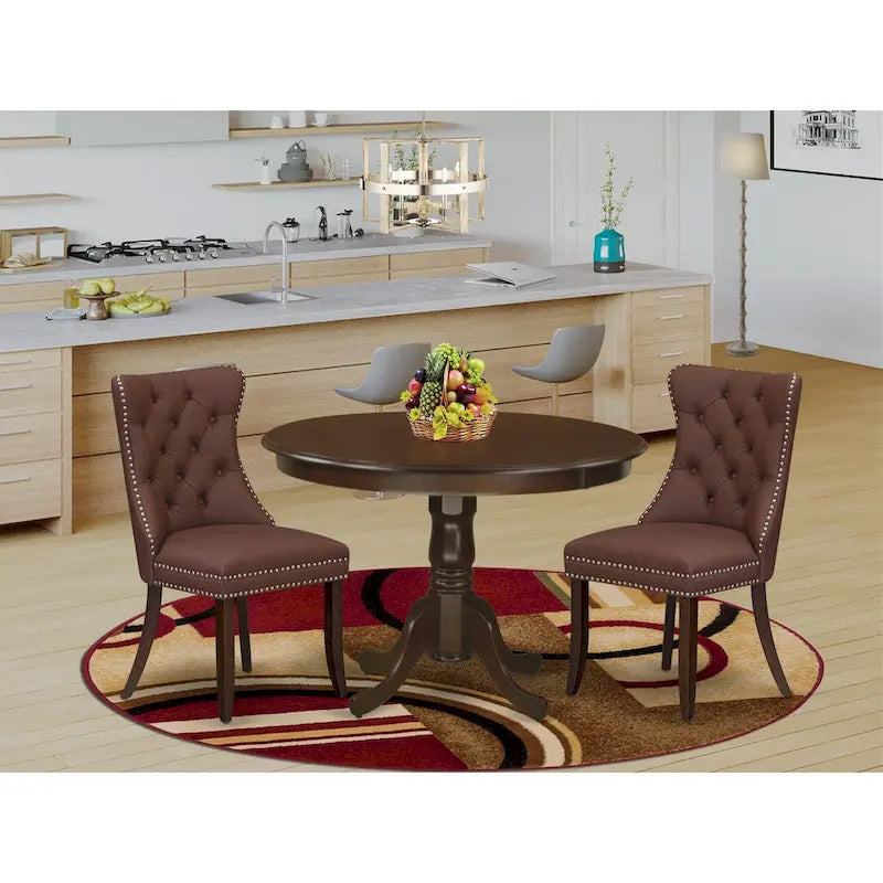 East West Furniture Dinette Set Includes a Round Dining Table and Upholstered Chairs, Mahogany (Pieces Options)