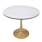 LeisureMod Bristol 31 Round Dining Table for 4 with MDF Wood Tabletop in Gold Steel Base for Kitchen & Dining Room