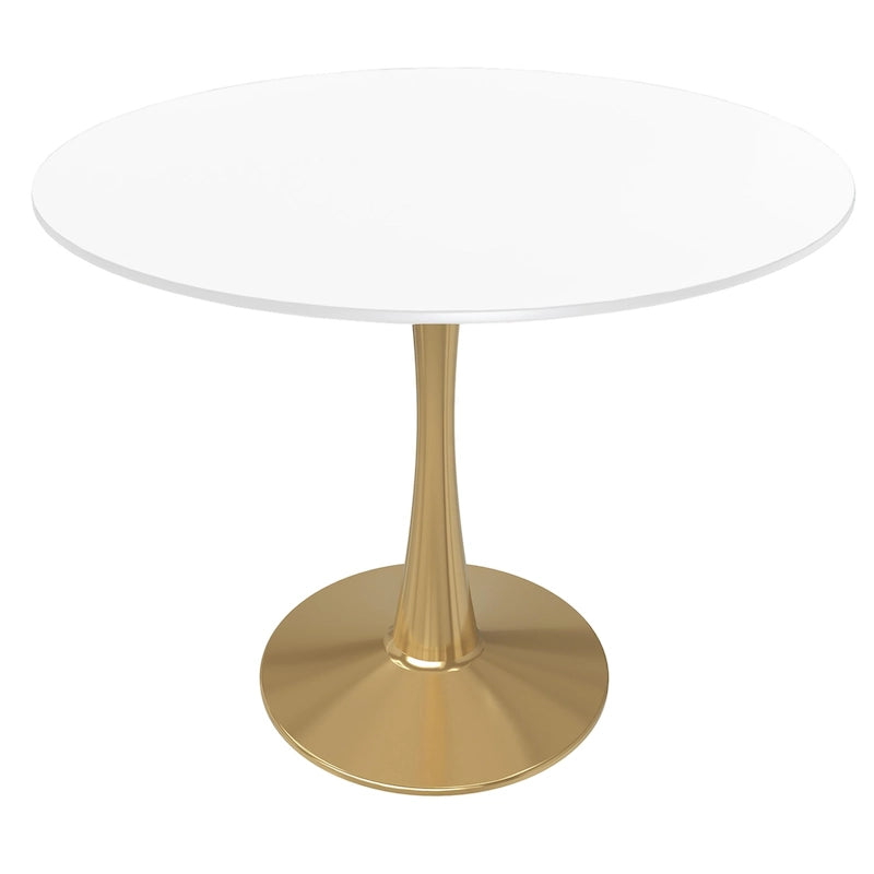 LeisureMod Bristol 31 Round Dining Table for 4 with MDF Wood Tabletop in Gold Steel Base for Kitchen & Dining Room