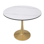 LeisureMod Bristol 31 Round Dining Table for 4 with MDF Wood Tabletop in Gold Steel Base for Kitchen & Dining Room