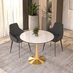 LeisureMod Bristol 31 Round Dining Table for 4 with MDF Wood Tabletop in Gold Steel Base for Kitchen & Dining Room