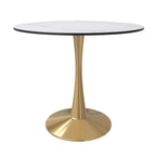 LeisureMod Bristol 31 Round Dining Table for 4 with MDF Wood Tabletop in Gold Steel Base for Kitchen & Dining Room