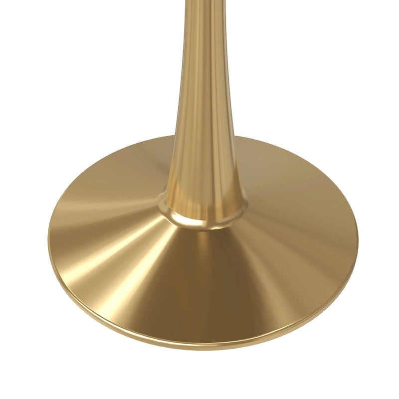 LeisureMod Bristol 31 Round Dining Table for 4 with MDF Wood Tabletop in Gold Steel Base for Kitchen & Dining Room