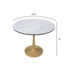 LeisureMod Bristol 31 Round Dining Table for 4 with MDF Wood Tabletop in Gold Steel Base for Kitchen & Dining Room