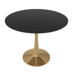 LeisureMod Bristol 31 Round Dining Table for 4 with MDF Wood Tabletop in Gold Steel Base for Kitchen & Dining Room