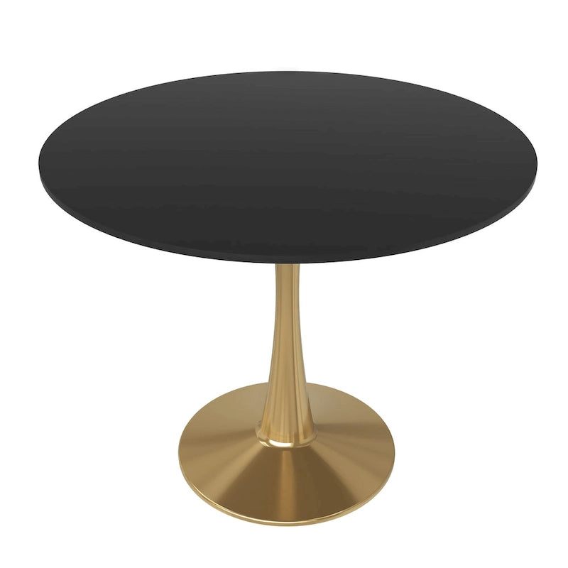 LeisureMod Bristol 31 Round Dining Table for 4 with MDF Wood Tabletop in Gold Steel Base for Kitchen & Dining Room