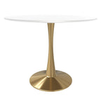 LeisureMod Bristol 31 Round Dining Table for 4 with MDF Wood Tabletop in Gold Steel Base for Kitchen & Dining Room
