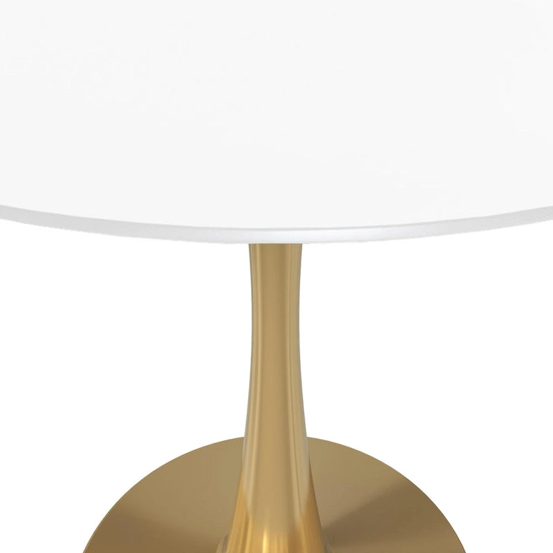 LeisureMod Bristol 31 Round Dining Table for 4 with MDF Wood Tabletop in Gold Steel Base for Kitchen & Dining Room