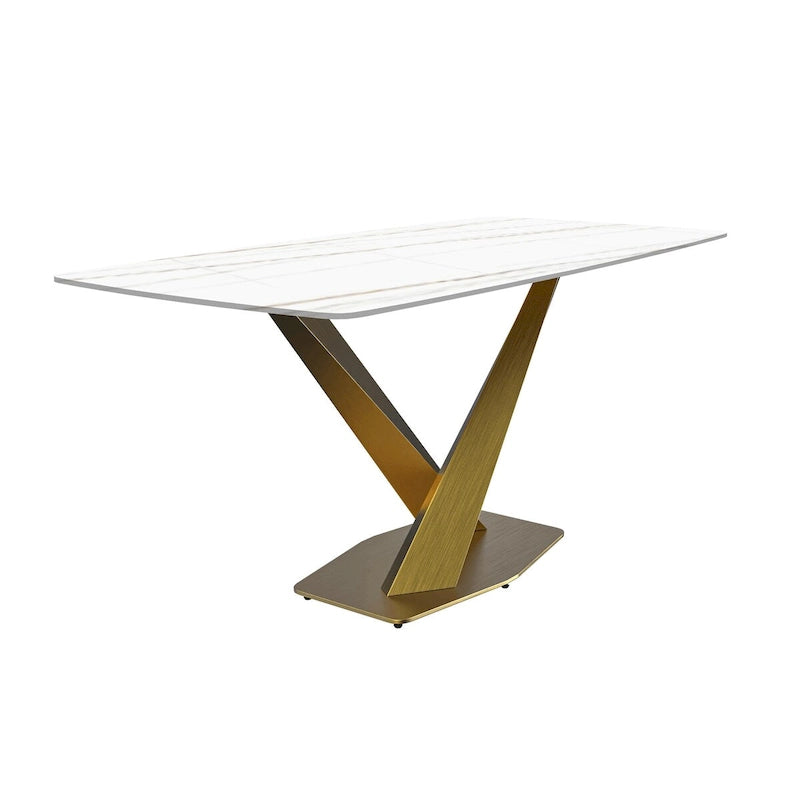 Voren Dining Table with Rectangular Top and Stainless Steel Base