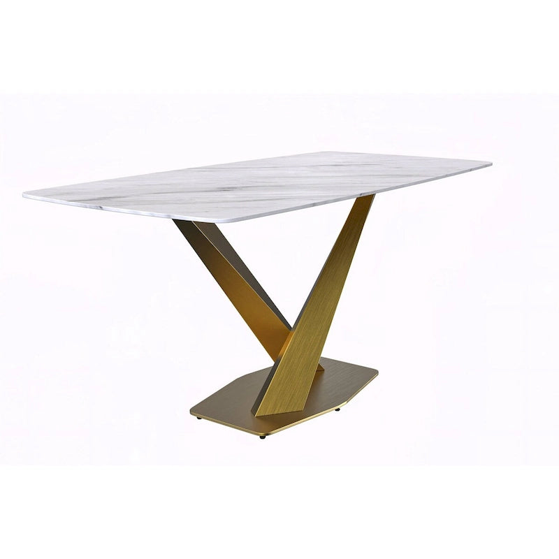 Voren Dining Table with Rectangular Top and Stainless Steel Base