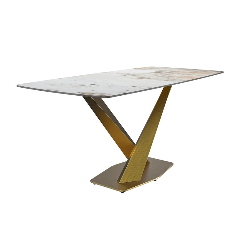 Voren Dining Table with Rectangular Top and Stainless Steel Base