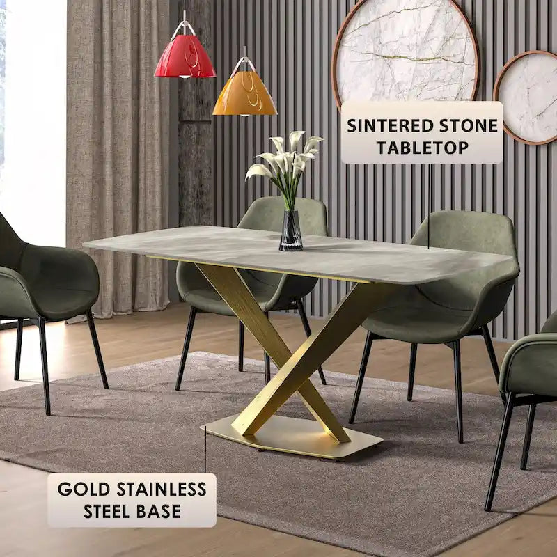 Voren Dining Table with Rectangular Top and Stainless Steel Base