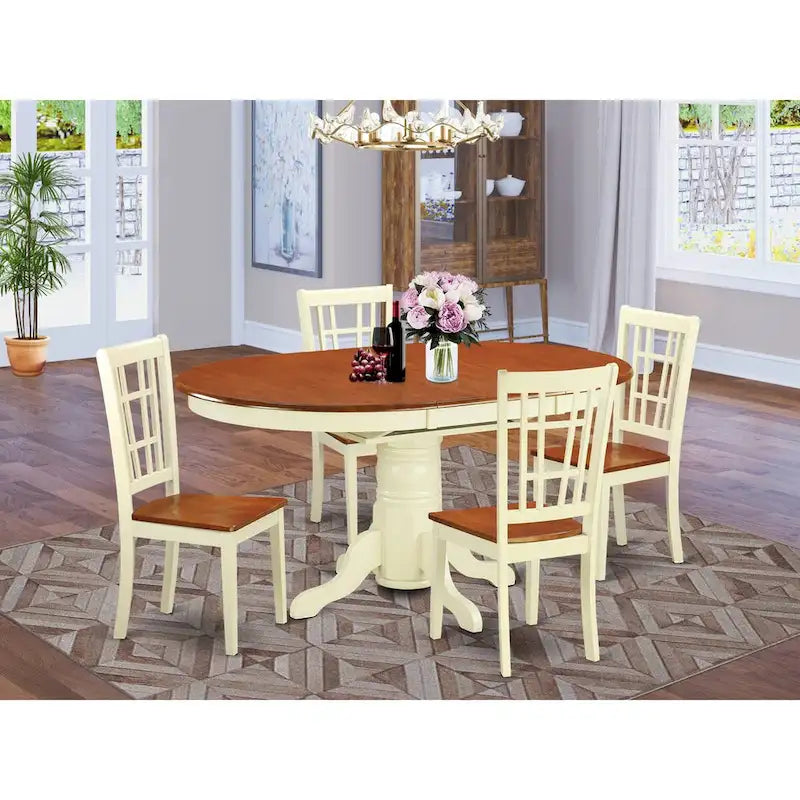 East West Furniture 5 Piece Dinette Set- an Oval Dining Room Table and 4 Kitchen Dining Chairs, Buttermilk & Cherry