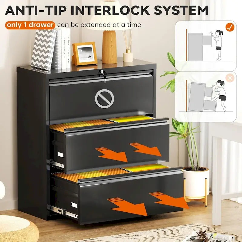 3 Drawer Metal Lateral Filing Cabinet with Lock