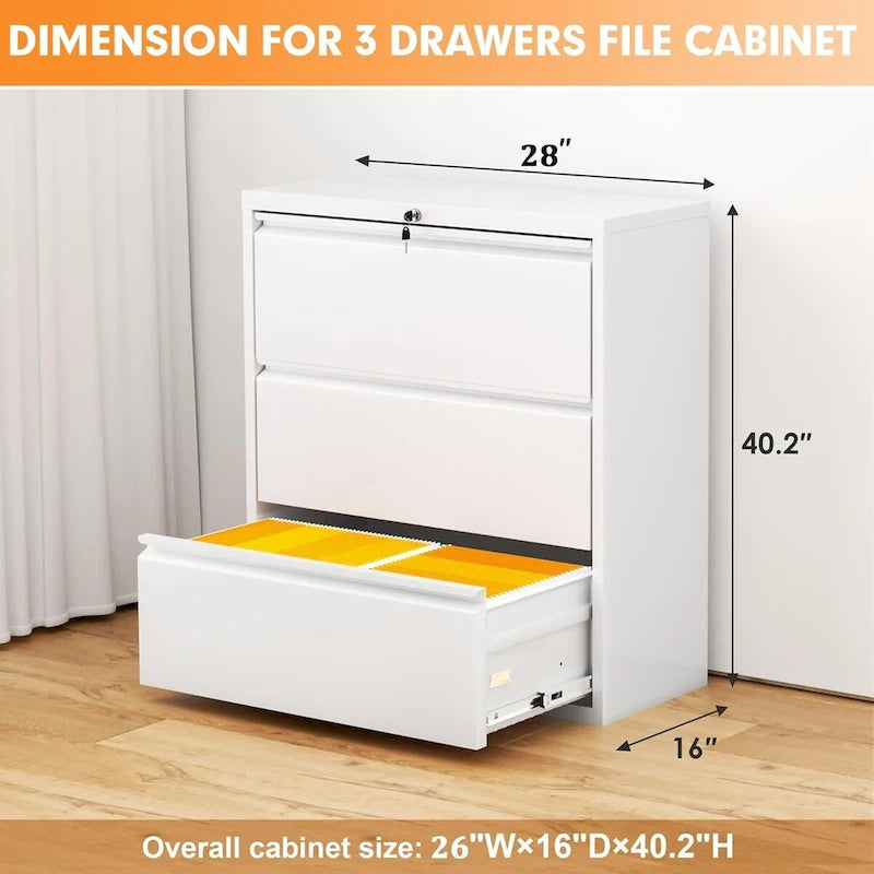 3 Drawer Metal Lateral Filing Cabinet with Lock