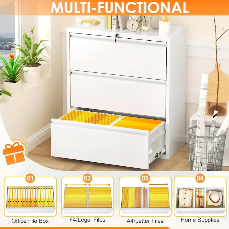 3 Drawer Metal Lateral Filing Cabinet with Lock