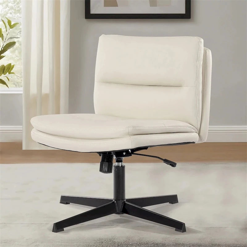 PU Leather Armless Office Desk Chair No Wheels