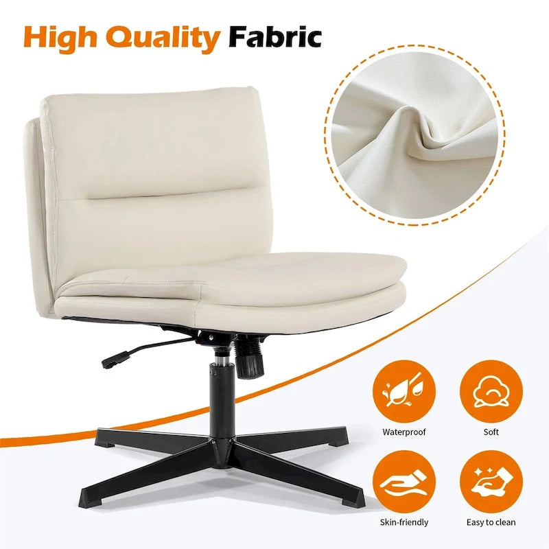 PU Leather Armless Office Desk Chair No Wheels