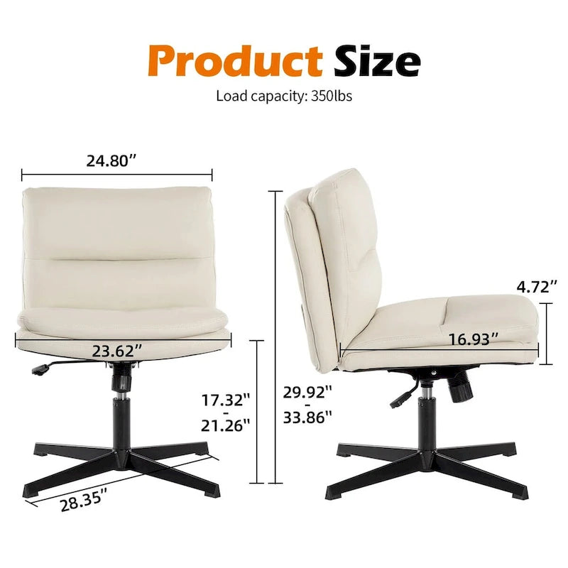 PU Leather Armless Office Desk Chair No Wheels