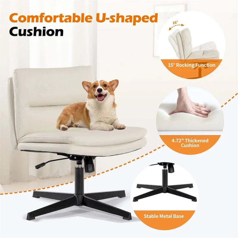 PU Leather Armless Office Desk Chair No Wheels