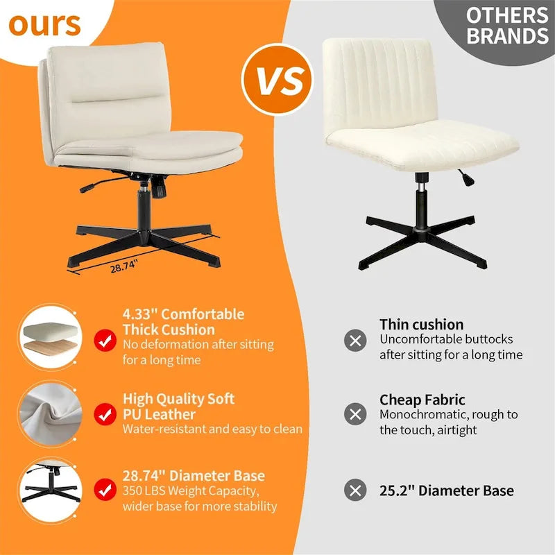 PU Leather Armless Office Desk Chair No Wheels