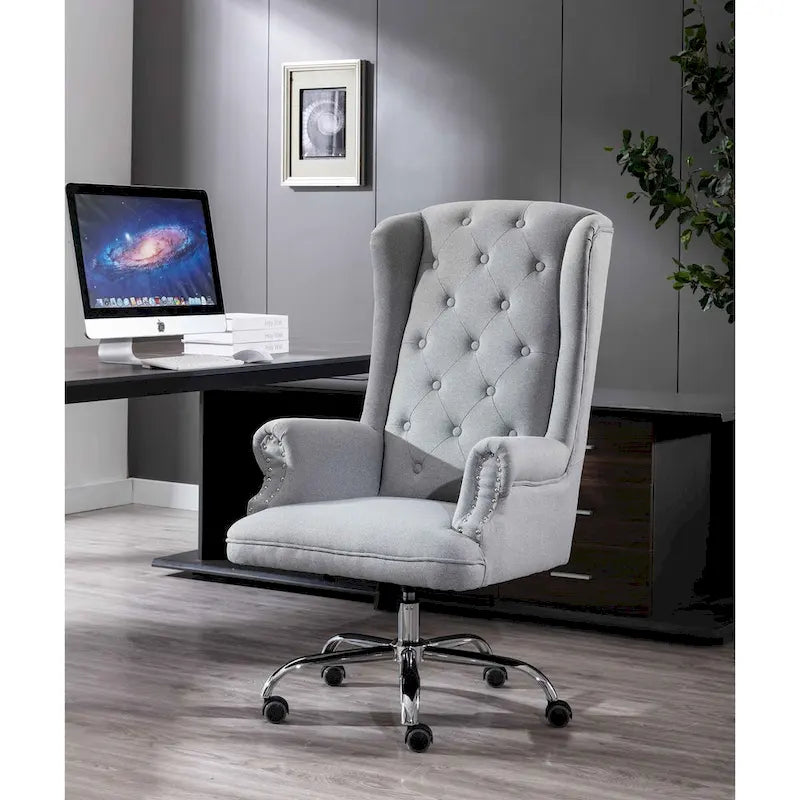 Porthos Home Iaen Wingback Office Chair For Desk, Linen Upholstery