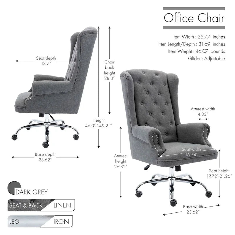 Porthos Home Iaen Wingback Office Chair For Desk, Linen Upholstery