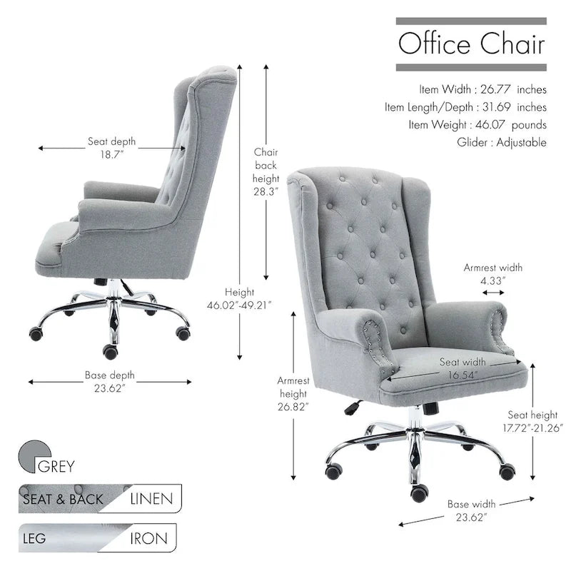 Porthos Home Iaen Wingback Office Chair For Desk, Linen Upholstery