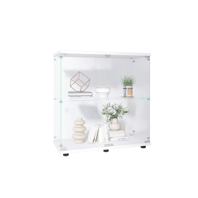 Two-door Glass Display Cabinet 2 Shelves with Door