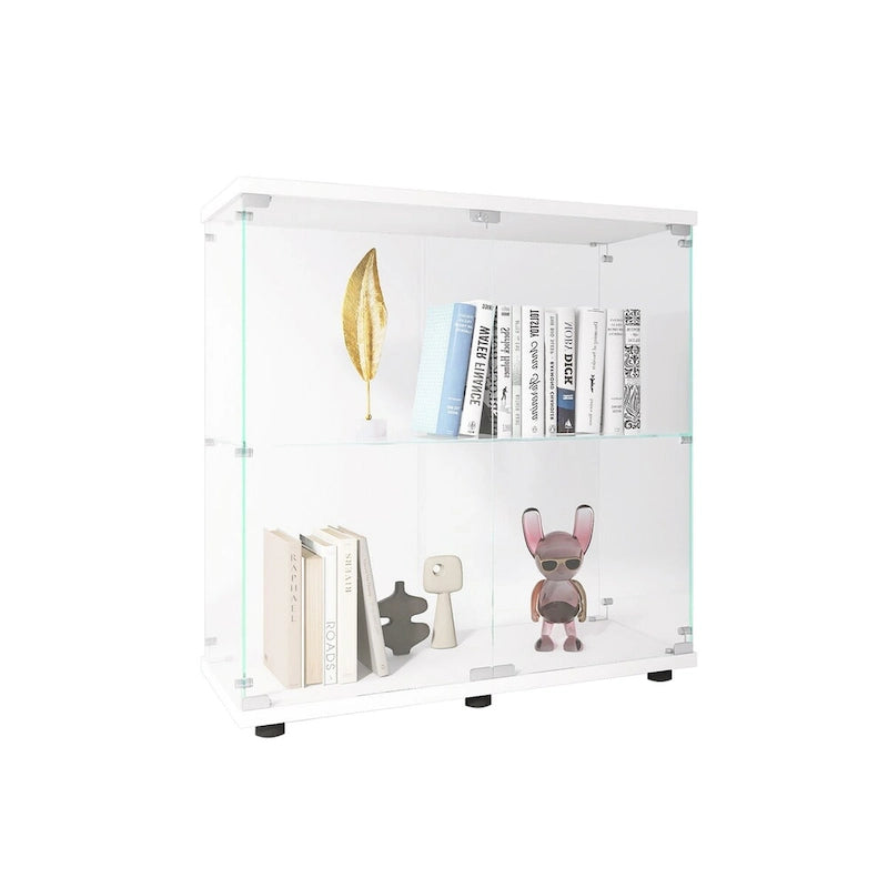 Two-door Glass Display Cabinet 2 Shelves with Door