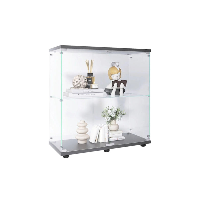 Two-door Glass Display Cabinet 2 Shelves with Door