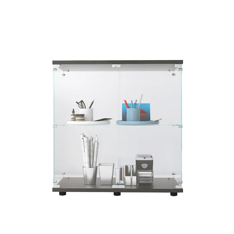 Two-door Glass Display Cabinet 2 Shelves with Door